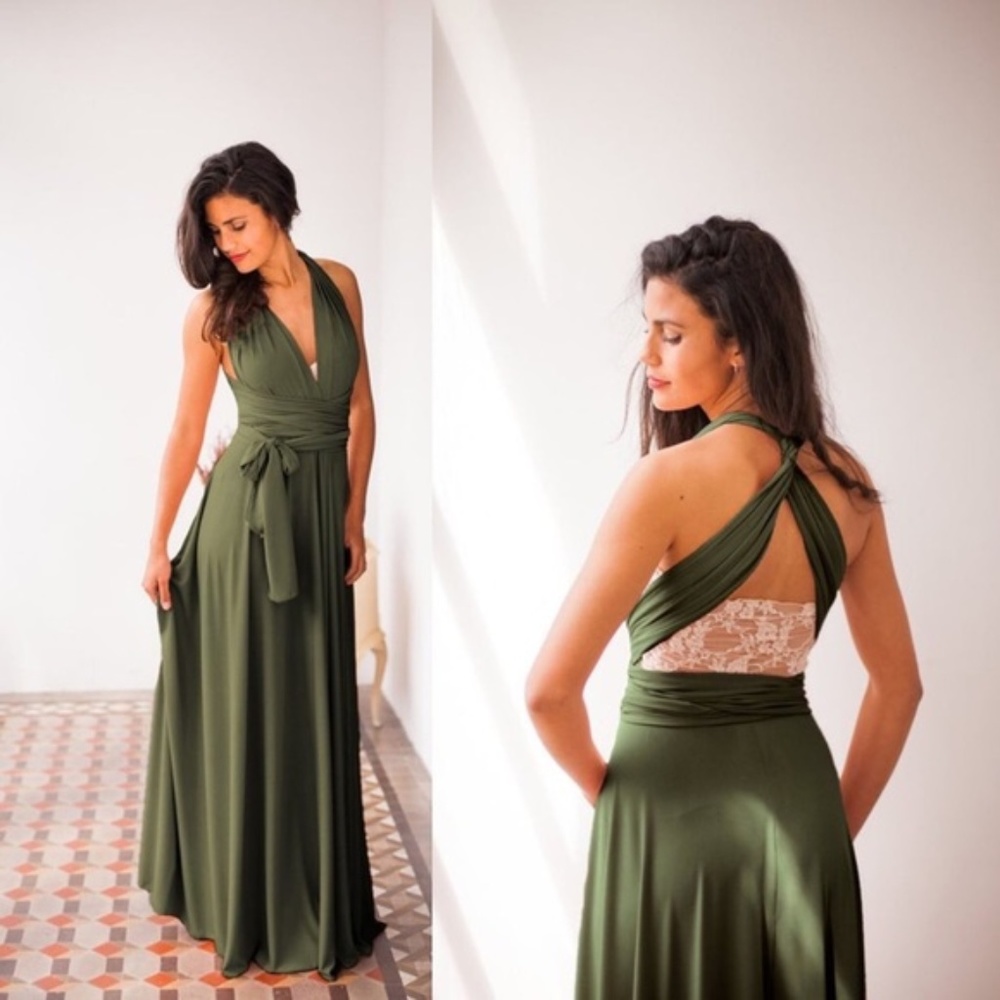 Convertible Versatile Olive Green Maxi Dress